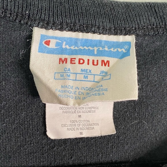 Vintage Champion Old School Spellout Embroidered Logo Black T-shirt Medium - Picture 6 of 6